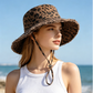 Sombrero de pescador con estampado de leopardo y protección solar para mujer