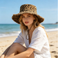 Sombrero de pescador con estampado de leopardo y protección solar para mujer