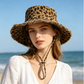 Sombrero de pescador con estampado de leopardo y protección solar para mujer