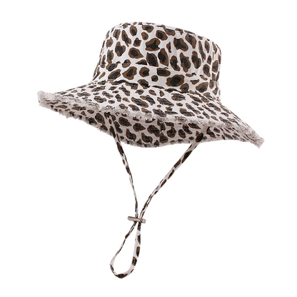 Sombrero de pescador con estampado de leopardo y protección solar para mujer