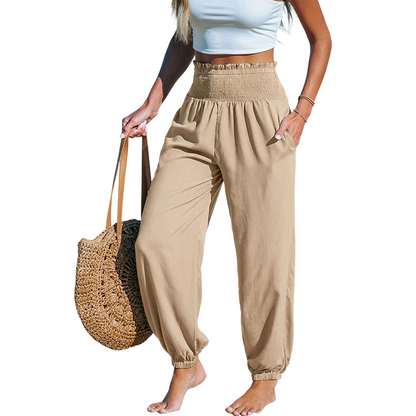 ⏳🔥 ¡50% DE DESCUENTO POR TIEMPO LIMITADO! 🌞 Pantalones harem de cintura alta fruncidos para mujer: comodidad veraniega sin esfuerzo ✨