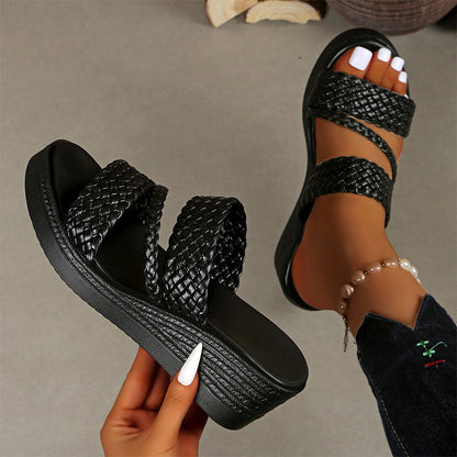 Sandalias de plataforma con tiras trenzadas para mujer