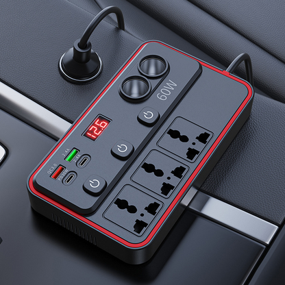 🚗 Cargador multifuncional para coche con tomas de CA y USB 🔌