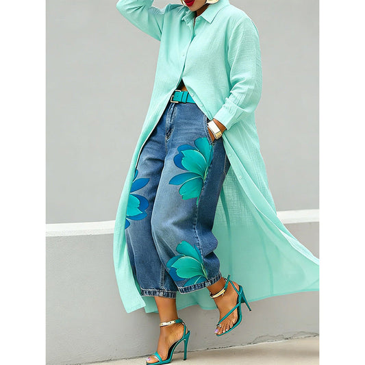 Vestido camisero largo de manga larga con botones para mujer