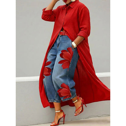 Vestido camisero largo de manga larga con botones para mujer