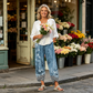 Pantalones de mujer de corte ancho con estampado floral vintage