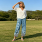 Pantalones de mujer de corte ancho con estampado floral vintage