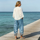 Pantalones de mujer de corte ancho con estampado floral vintage