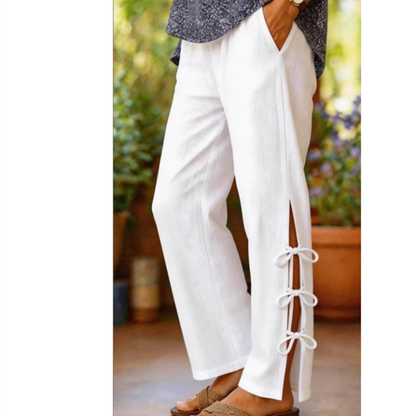 Pantalones informales lisos con lazo decorativo