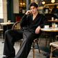 Pantalones de traje de pata ancha de ajuste clásico para hombres