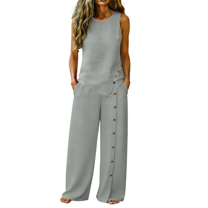 👕 ¡TIEMPO LIMITADO 50% DE DESCUENTO! ✨ Conjunto de dos piezas para mujer – camiseta sin mangas, pantalones anchos, 8 colores 🌿