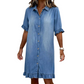 👗Vestido camisero de denim de corte holgado con volantes💙: póntelo y luce un look impecable al instante 💙