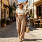 Pantalones de mujer de corte ancho con botones decorativos