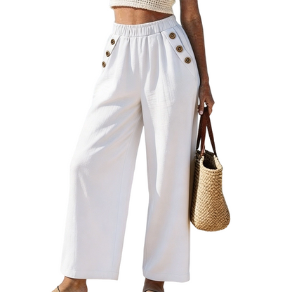 Pantalones de mujer de corte ancho con botones decorativos