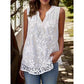 🌸 ¡AHORA CON UN 50 % DE DESCUENTO!✨ Camiseta sin mangas de encaje floral para mujer: elegante escote en V y estilo romántico. Un básico imprescindible para tu armario. 🕊️