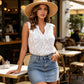 🌸 ¡AHORA CON UN 50 % DE DESCUENTO!✨ Camiseta sin mangas de encaje floral para mujer: elegante escote en V y estilo romántico. Un básico imprescindible para tu armario. 🕊️