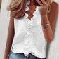 👚🌸 Top informal sin mangas con cuello en V y volantes