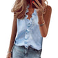 👚🌸 Top informal sin mangas con cuello en V y volantes
