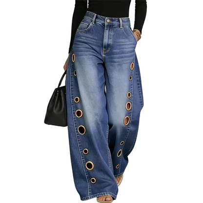 🔥 50 % DE DESCUENTO · Pantalones de pierna ancha para mujer con detalle de orejas ✨