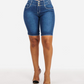 Pantalones cortos vaqueros elásticos de cintura alta para mujer