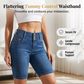 Pantalones cortos vaqueros elásticos de cintura alta para mujer