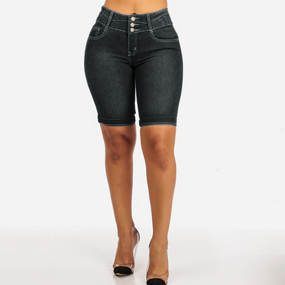 Pantalones cortos vaqueros elásticos de cintura alta para mujer