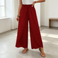 Pantalones de mujer de corte ancho con cintura fruncida y abertura