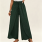 Pantalones de mujer de corte ancho con cintura fruncida y abertura
