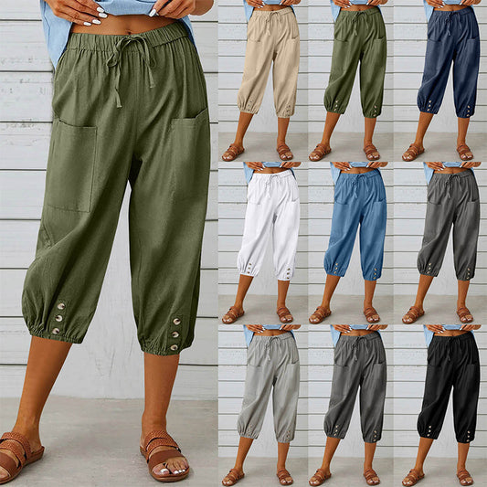 Pantalones capri informales de mujer con bolsillos