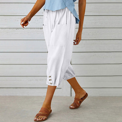 Pantalones capri informales de mujer con bolsillos