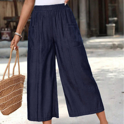 ☀️ Pantalones capri informales de corte ancho para mujer, suaves y cómodos, ideales para el día a día