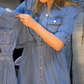Vestido vaquero azul de corte entallado con cuello y botones para mujer