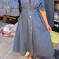 Vestido vaquero azul de corte entallado con cuello y botones para mujer