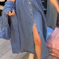 Vestido vaquero azul de corte entallado con cuello y botones para mujer