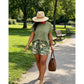 Conjunto informal para mujer 🌿 Cómoda camiseta con mangas murciélago y pantalones estampados