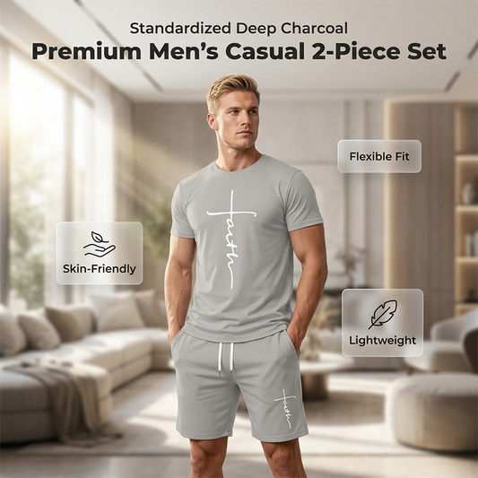 🔥¡Hasta agotar existencias, 50 % de descuento!🎉 Conjunto de camiseta y pantalones cortos con estampado «Faith» para hombre