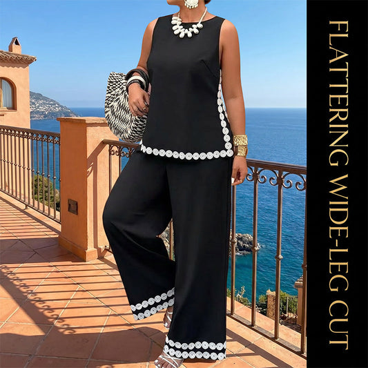 👚 ¡50 % DE DESCUENTO POR TIEMPO LIMITADO! ✨ Conjunto de mujer compuesto por top sin mangas y pantalones de pierna ancha: con ribetes de encaje, estilo vaporoso, de dos piezas 🌸