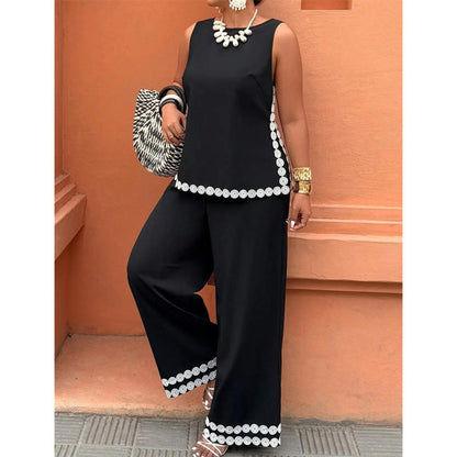 👚 ¡50 % DE DESCUENTO POR TIEMPO LIMITADO! ✨ Conjunto de mujer compuesto por top sin mangas y pantalones de pierna ancha: con ribetes de encaje, estilo vaporoso, de dos piezas 🌸