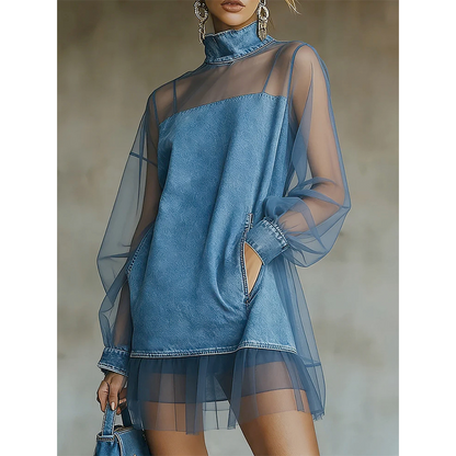 💙Falda vaquera con cuello falso y mangas acampanadas: vaporosa, elegante y espectacular ✨