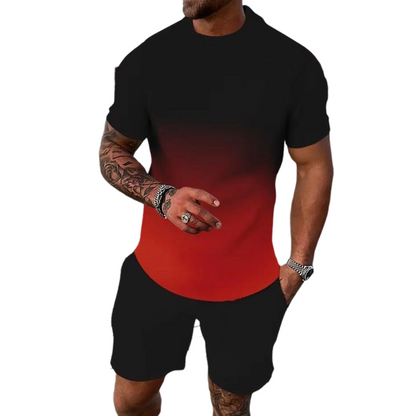 🌴👕 Conjunto de camisa y pantalones cortos con estampado degradado para hombre: conjunto informal de verano de dos piezas transpirable