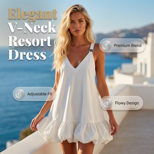 Vestido con cuello en V y bajo acampanado – Tirantes ajustables y comodidad ligera👗