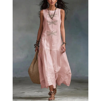 ⏰ -50 % – ¡Por tiempo limitado! Vestido holgado sin mangas con estampado de libélulas para mujer