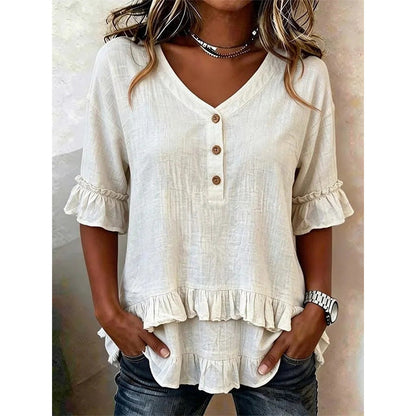 ✨👚 ¡OFERTA 50% OFF! Top Elegante con Escote en V y Volantes – Estilo Femenino