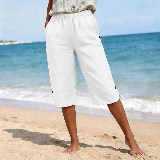 Pantalones capri informales de verano transpirables para mujer