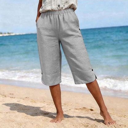 Pantalones capri informales de verano transpirables para mujer