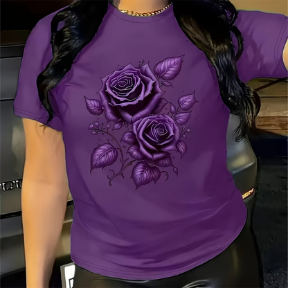 Camiseta elegante para mujer con estampado gráfico de rosas