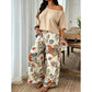 Conjunto de dos piezas para mujer: top con hombros al aire y pantalones estampados