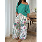 Conjunto de dos piezas para mujer: top con hombros al aire y pantalones estampados