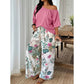 Conjunto de dos piezas para mujer: top con hombros al aire y pantalones estampados
