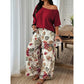 Conjunto de dos piezas para mujer: top con hombros al aire y pantalones estampados